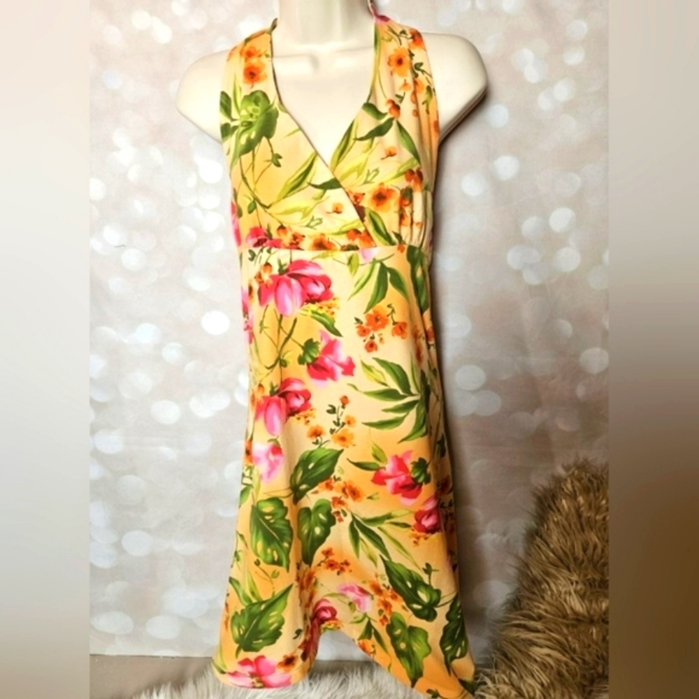 Caribbean Joe | Yellow Tropical Halter Dress